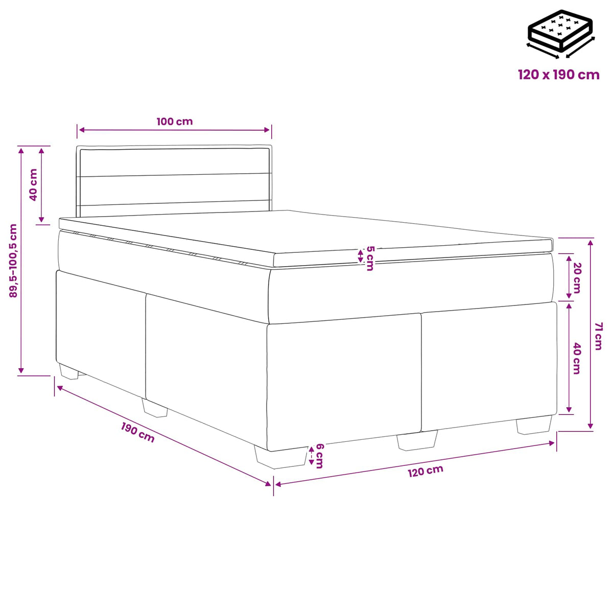 Boxspringbed met matras Donkerbruin 120 x 190 cm Stof