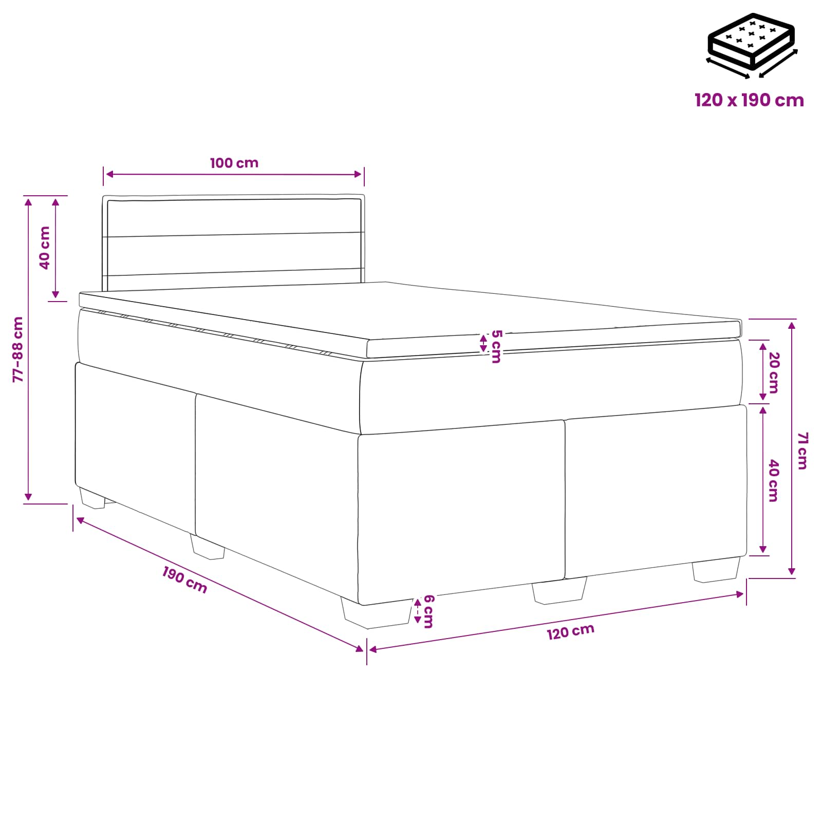 Boxspringbed met matras Crèmekleurig 120 x 190 cm Stof