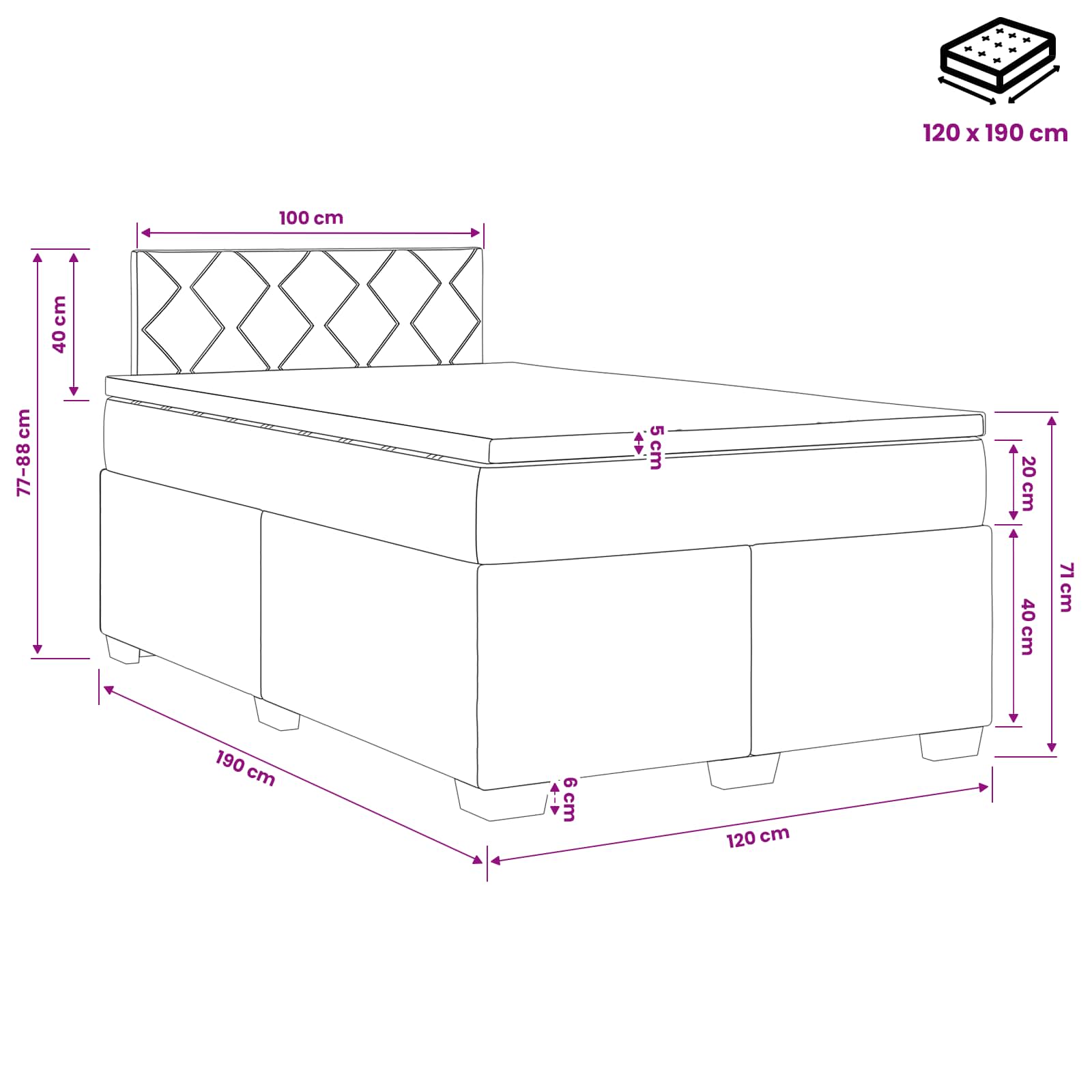 Boxspringbed met matras Crèmekleurig 120 x 190 cm Stof