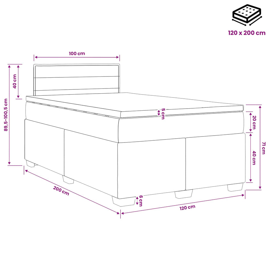 Boxspringbed met matras Lichtgrijs 120 x 200 cm Stof