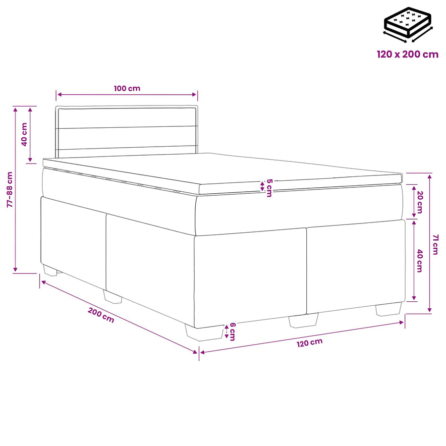 Boxspringbed met matras met hoofdeinde Zwart 120 x 200 cm Stof