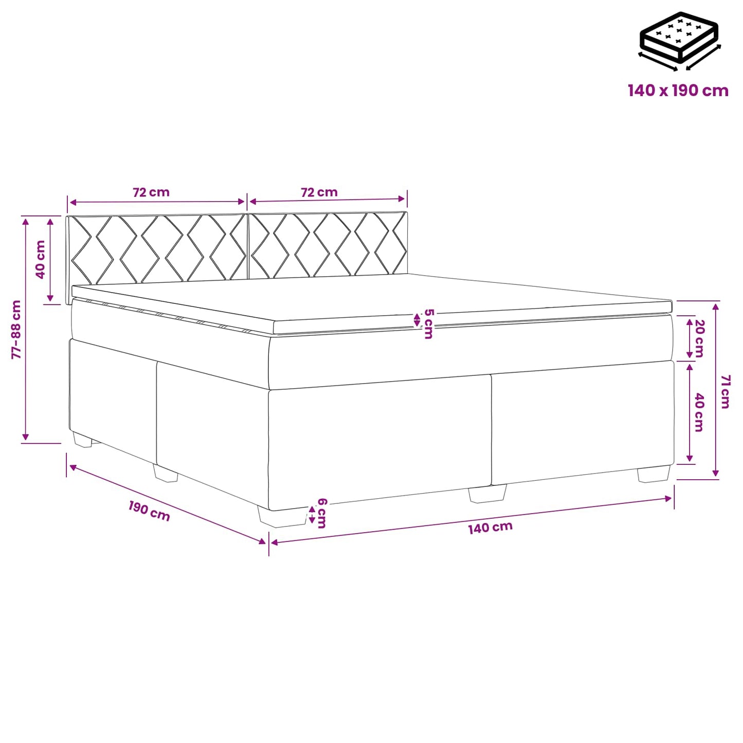 Boxspringbed met matras met hoofdeinde Blauw 140 x 190 cm Stof