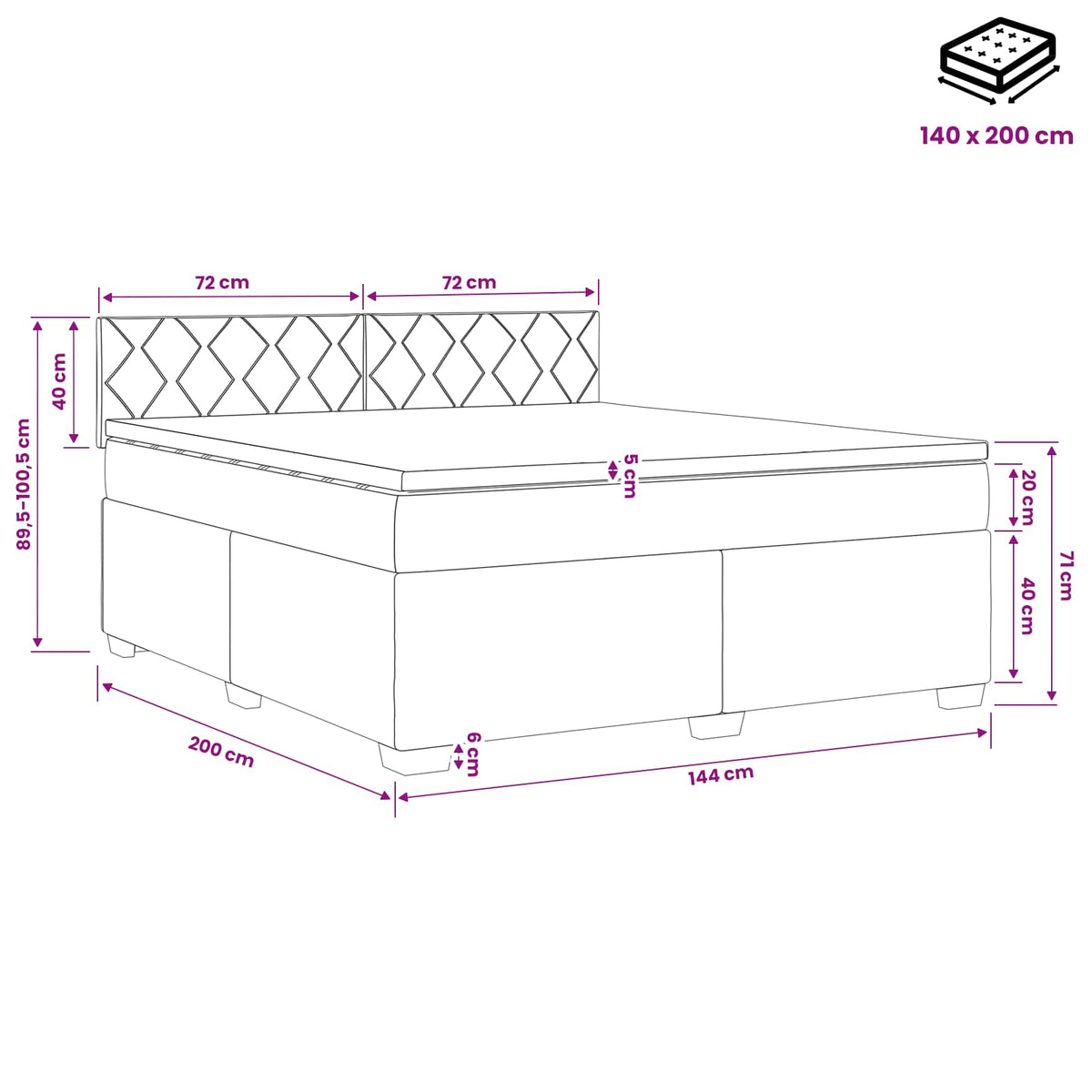 Boxspringbed met matras Crèmekleurig 140 x 200 cm Stof