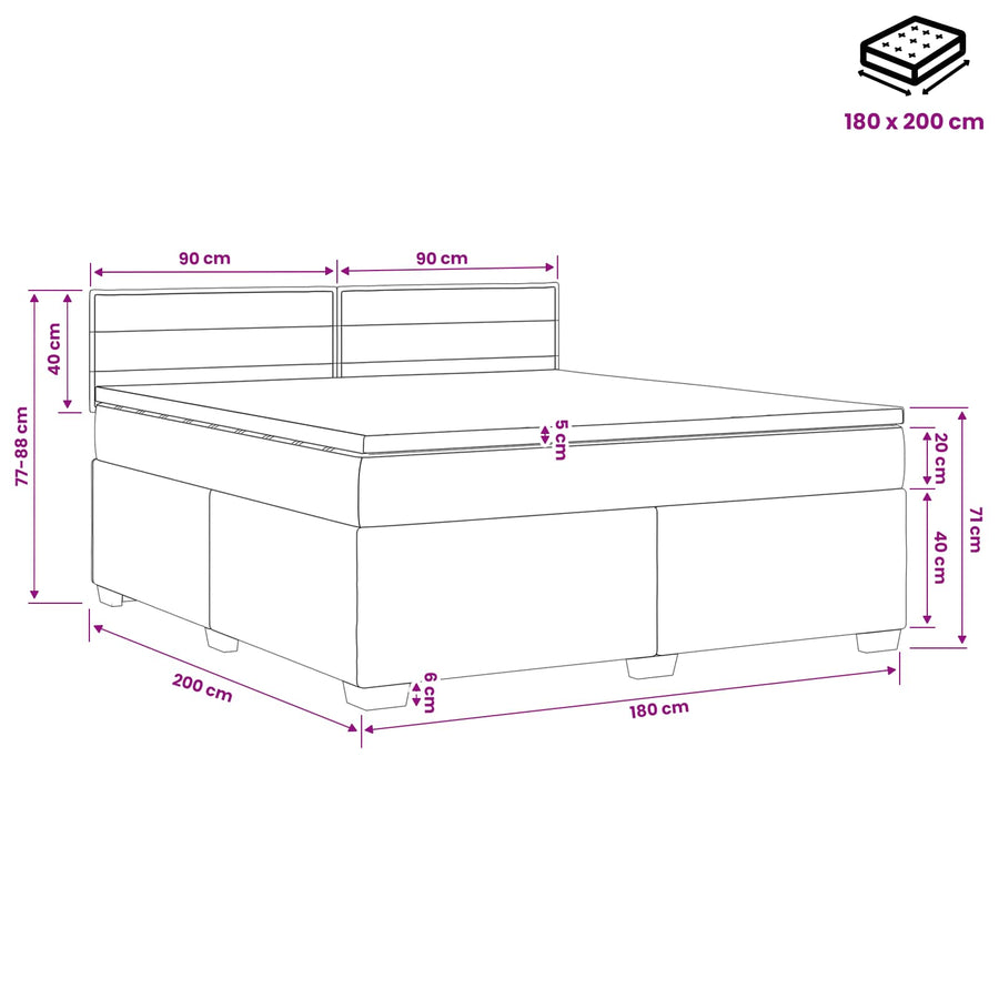 Boxspringbed met matras met hoofdeinde Zwart 180 x 200 cm Stof