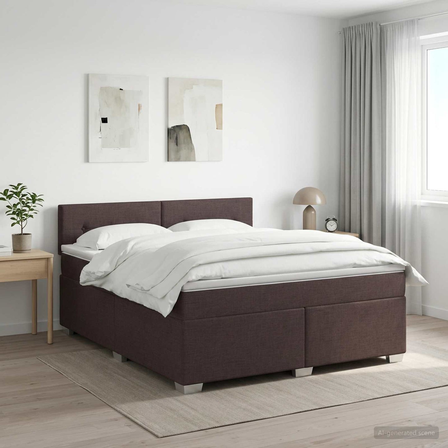 Boxspringbed met matras Donkerbruin 180 x 200 cm Stof