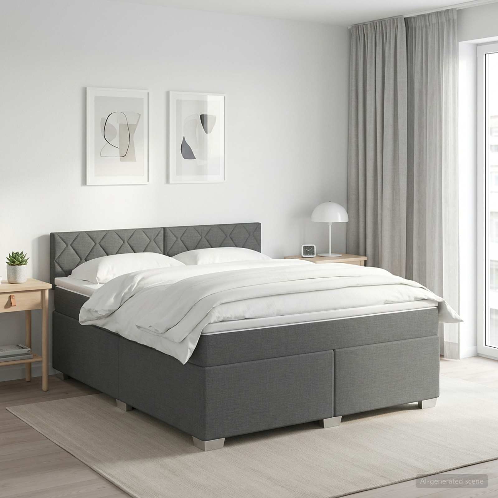 Boxspringbed met matras Donkergrijs 180 x 200 cm Stof
