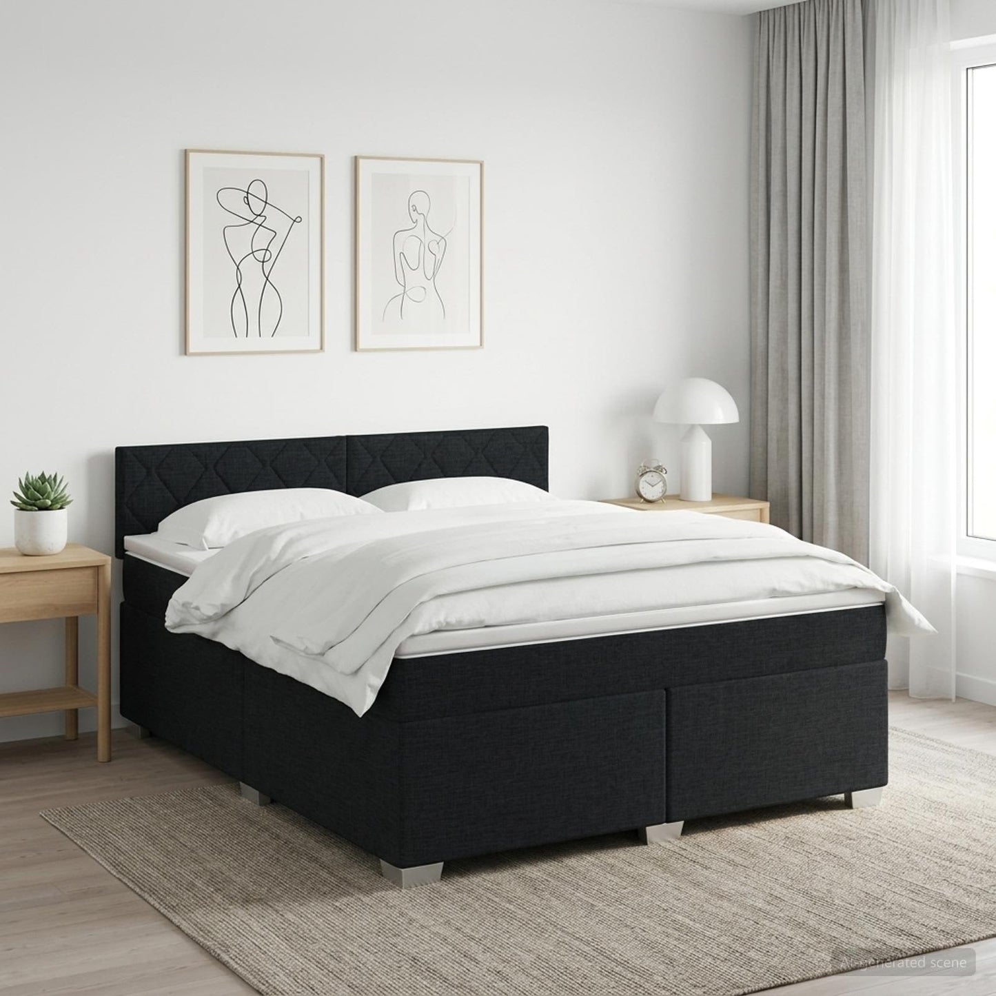 Boxspringbed met matras met hoofdeinde Zwart 140 x 190 cm Stof