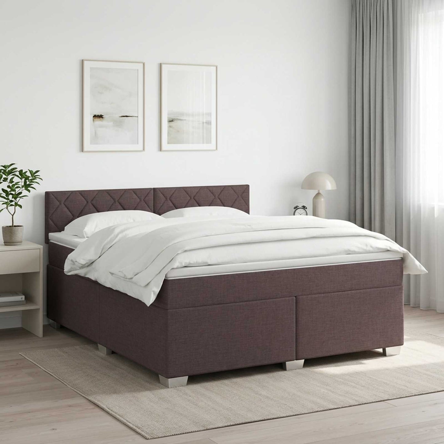 Boxspringbed met matras Donkerbruin 140 x 190 cm Stof