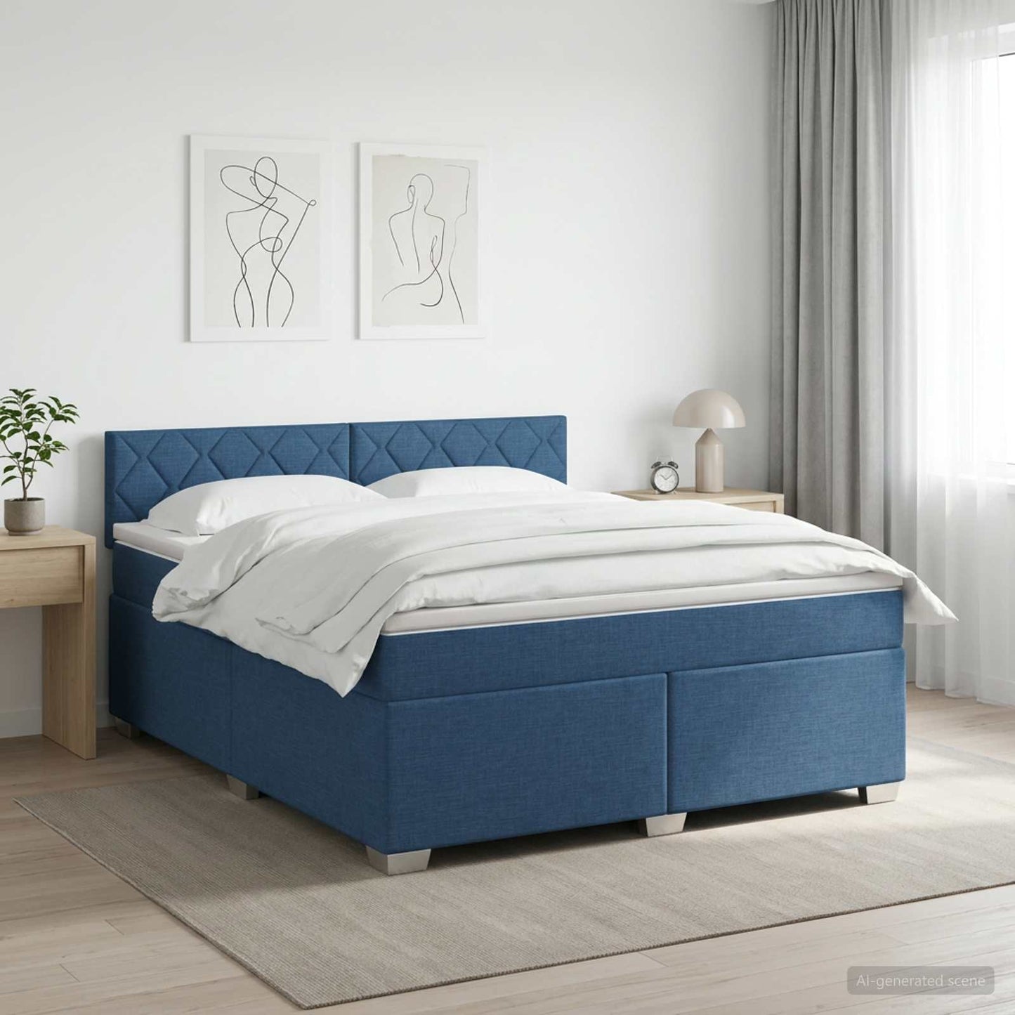 Boxspringbed met matras met hoofdeinde Blauw 180 x 200 cm Stof