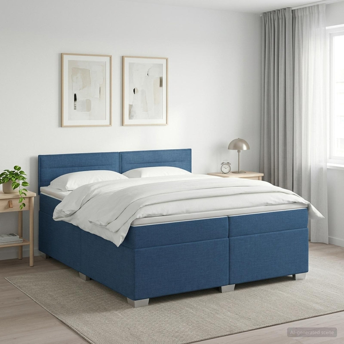 Boxspringbed met matras met hoofdeinde Blauw 200 x 200 cm Stof
