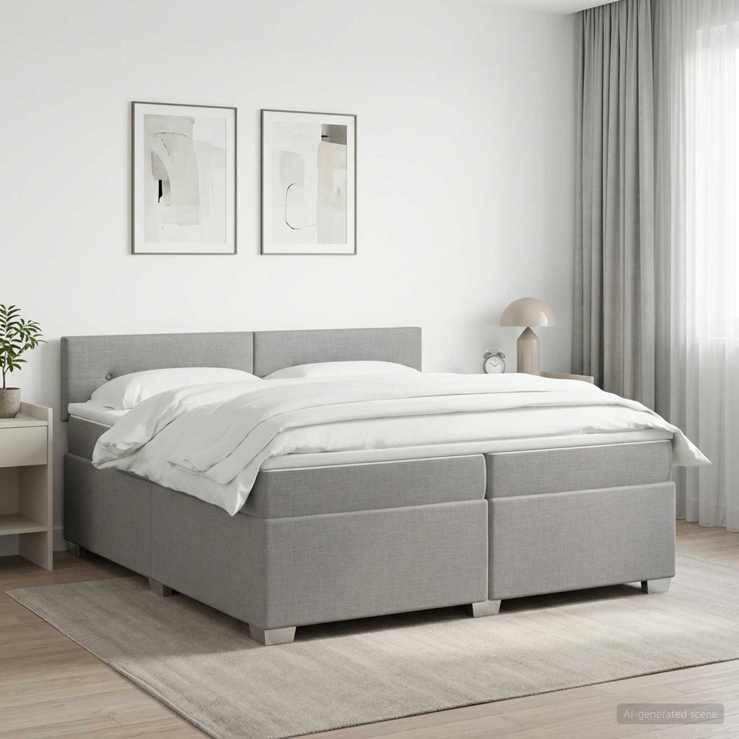 Boxspringbed met matras Lichtgrijs 200 x 200 cm Stof