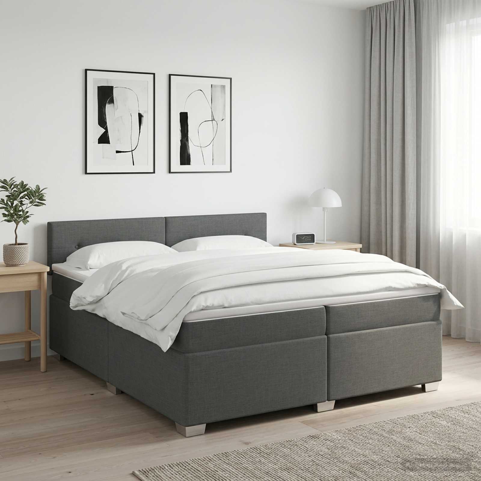 Boxspringbed met matras Donkergrijs 200 x 200 cm Stof