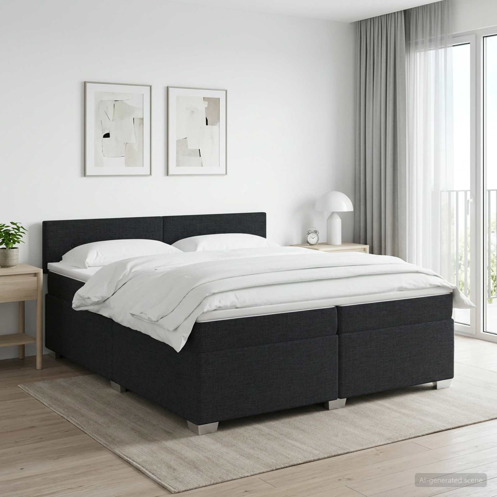 Boxspringbed met matras met hoofdeinde Zwart 200 x 200 cm Stof