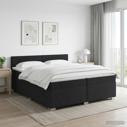 Boxspringbed met matras met hoofdeinde Zwart 200 x 200 cm Stof