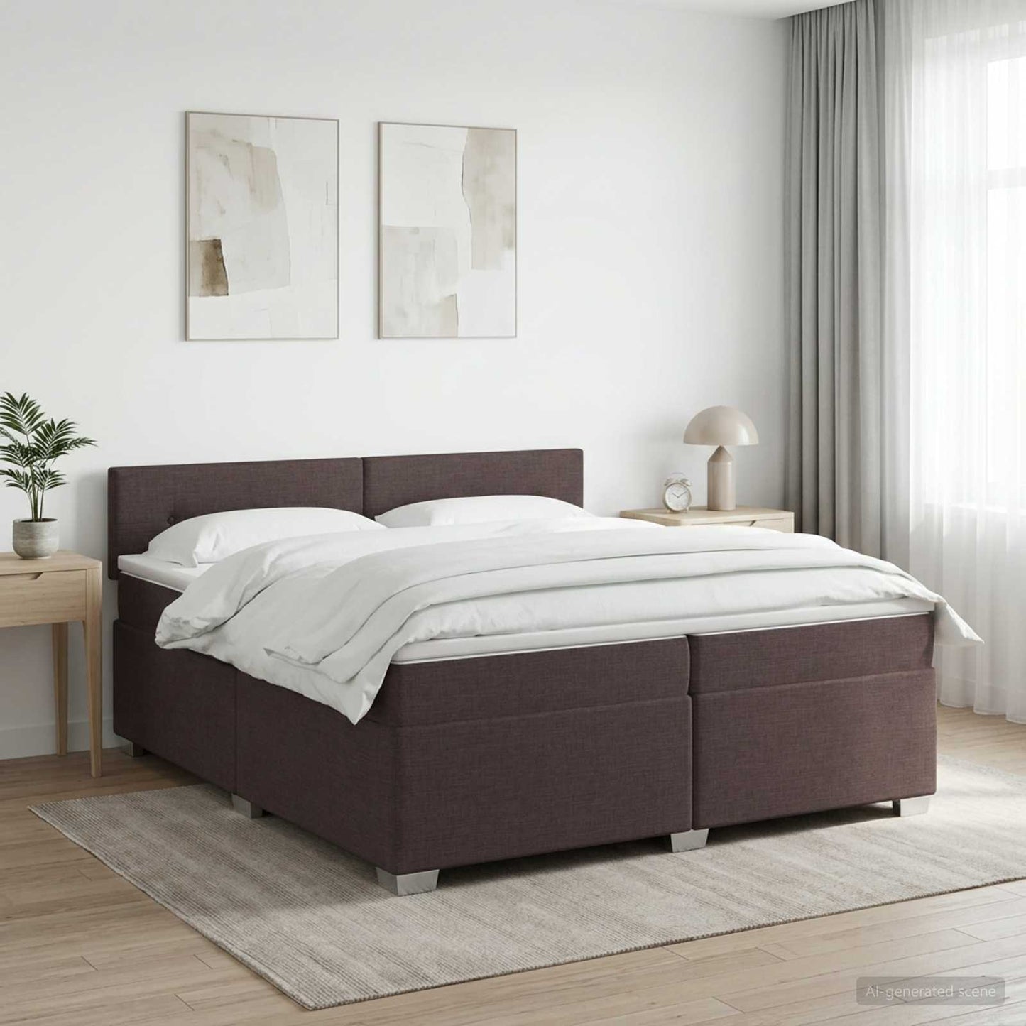 Boxspringbed met matras Donkerbruin 200 x 200 cm Stof
