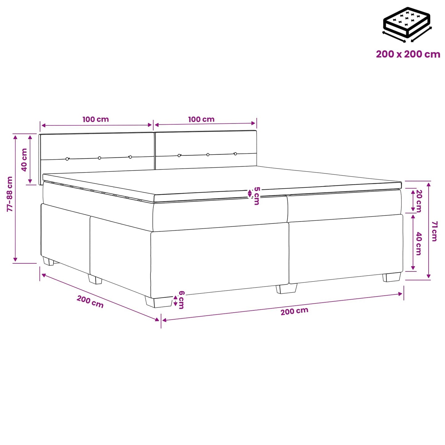 Boxspringbed met matras Donkerbruin 200 x 200 cm Stof
