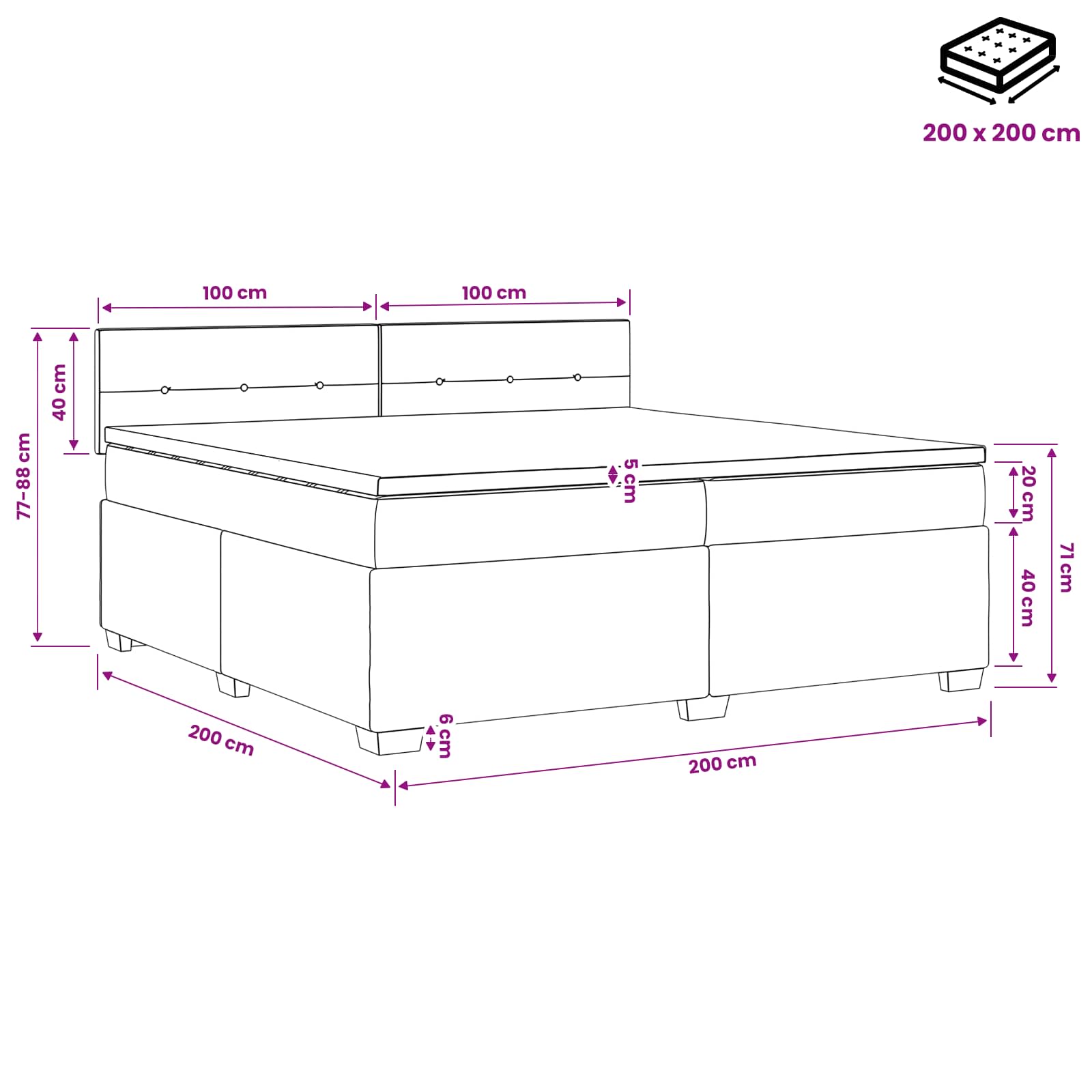 Boxspringbed met matras Donkerbruin 200 x 200 cm Stof