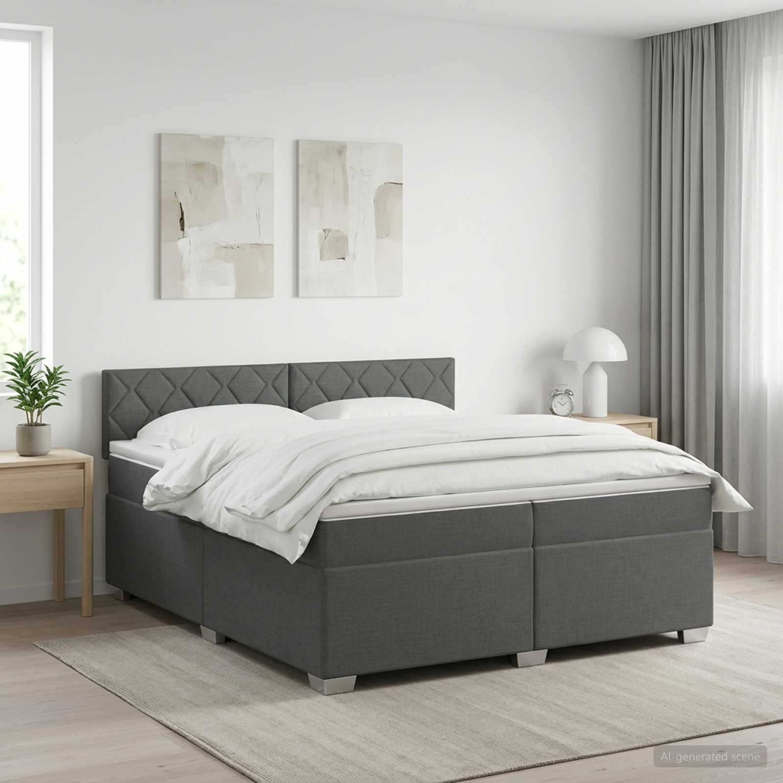 Boxspringbed met matras Donkergrijs 200 x 200 cm Stof