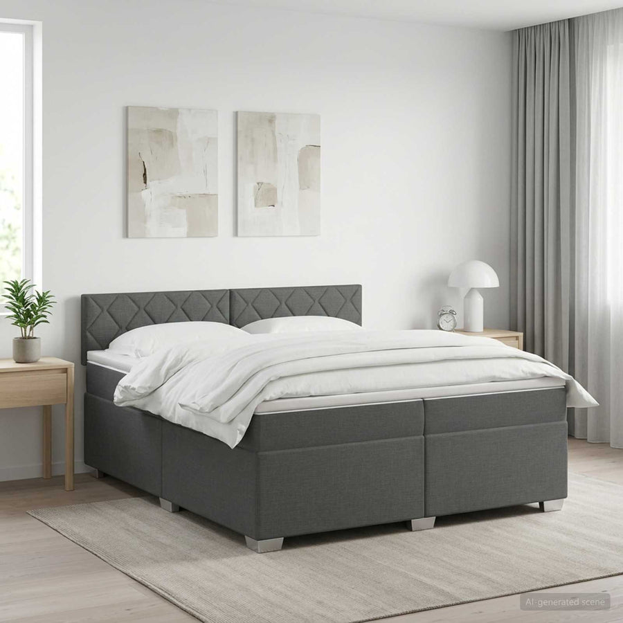 Boxspringbed met matras Donkergrijs 200 x 200 cm Stof
