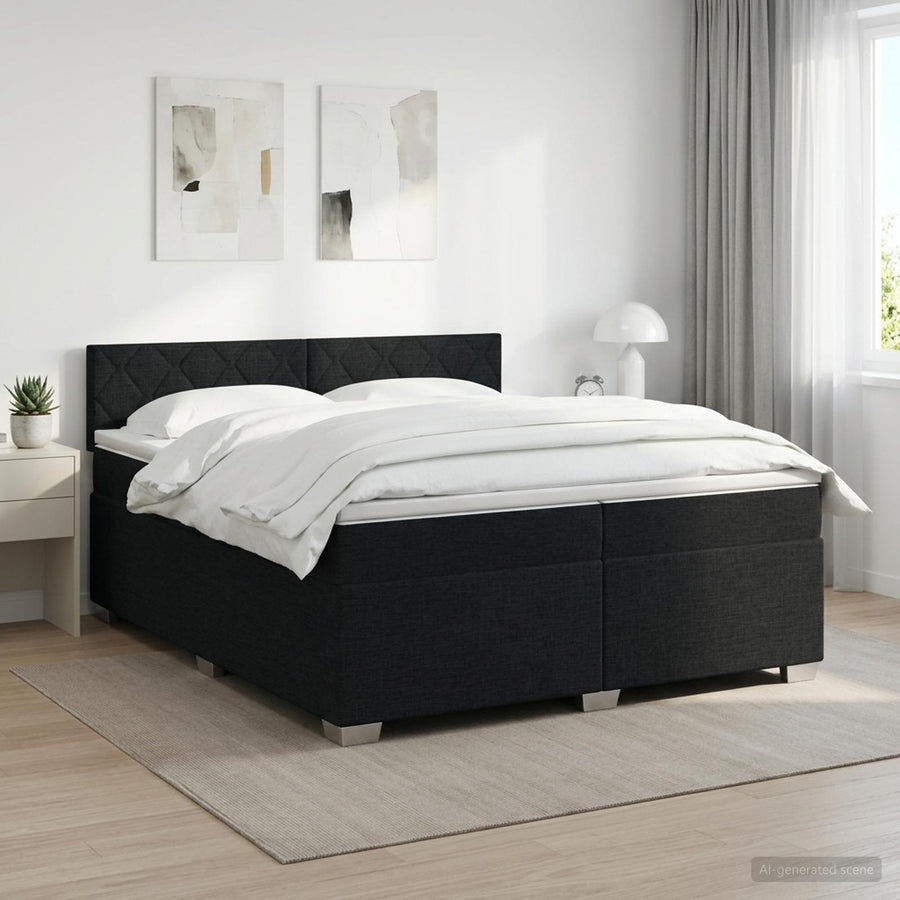 Boxspringbed met matras met hoofdeinde Zwart 200 x 200 cm Stof