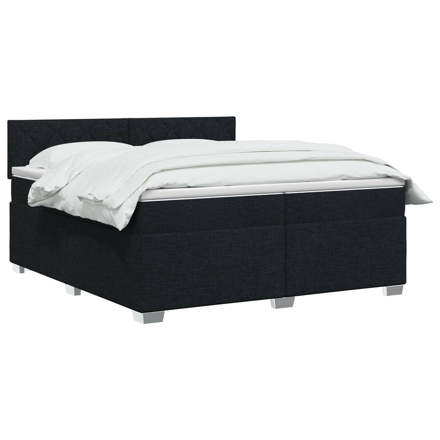 Boxspringbed met matras met hoofdeinde Zwart 200 x 200 cm Stof