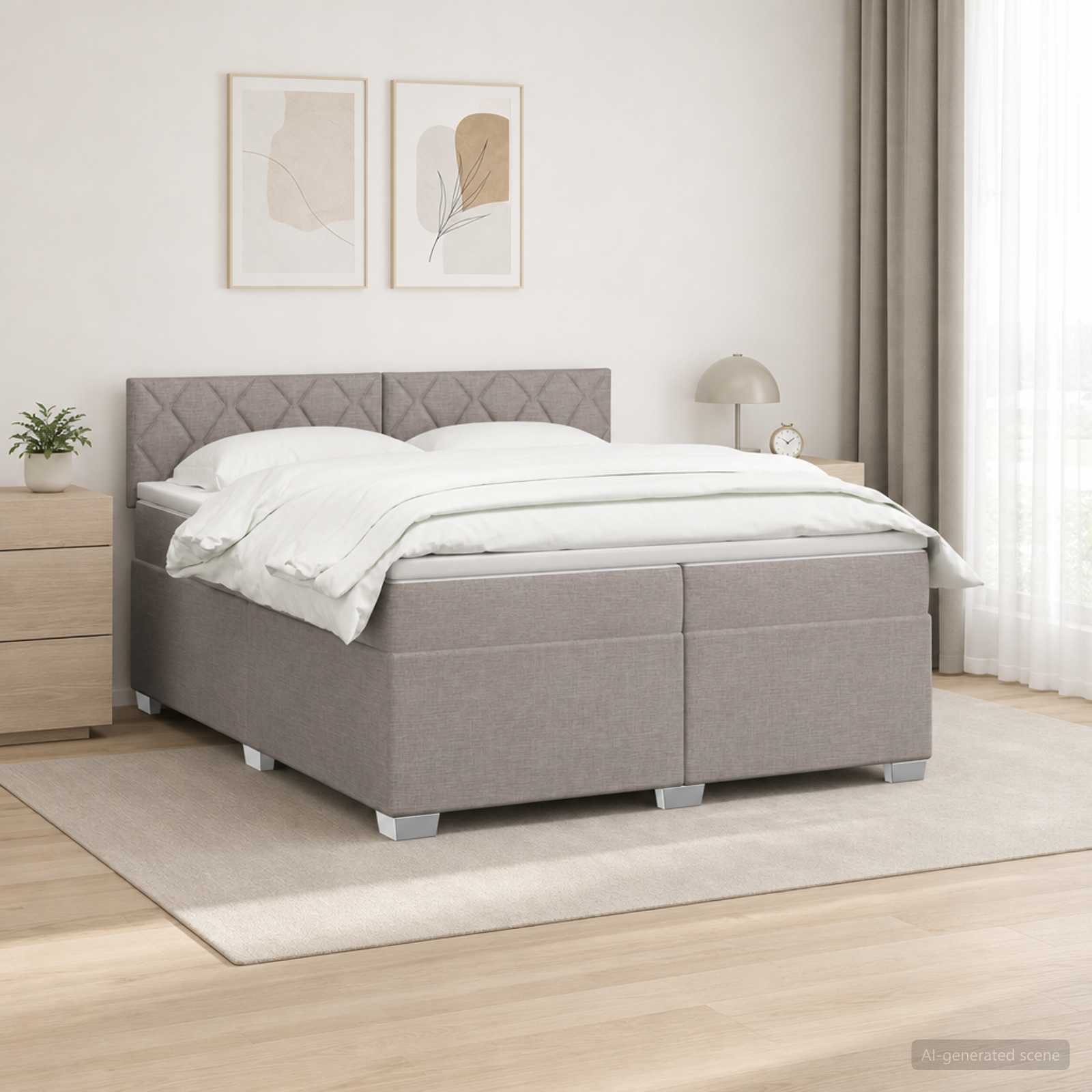 Boxspringbed met matras met hoofdeinde Taupe 200 x 200 cm Stof