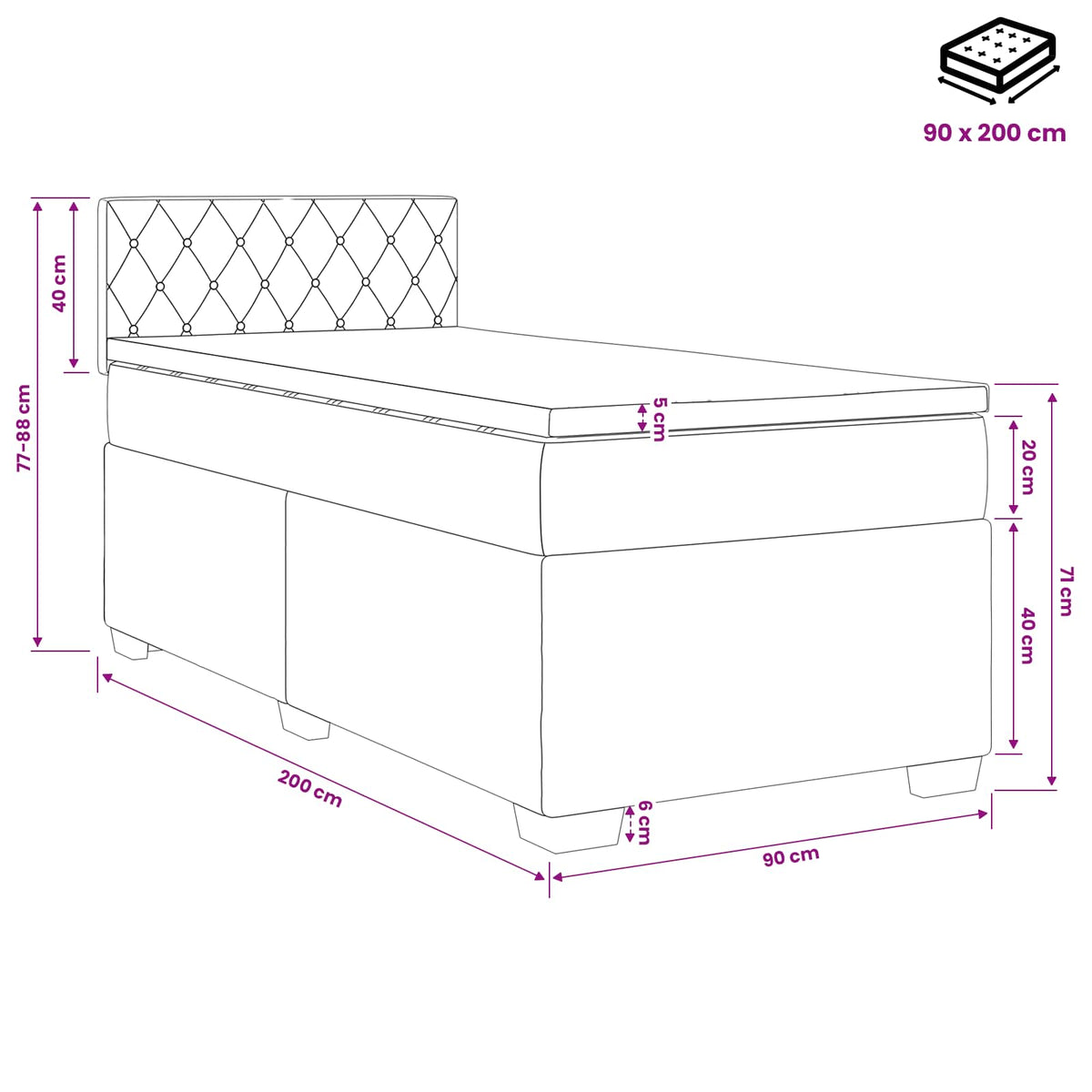 Boxspringbed met matras met hoofdeinde Roze 90 x 200 cm Fluweel