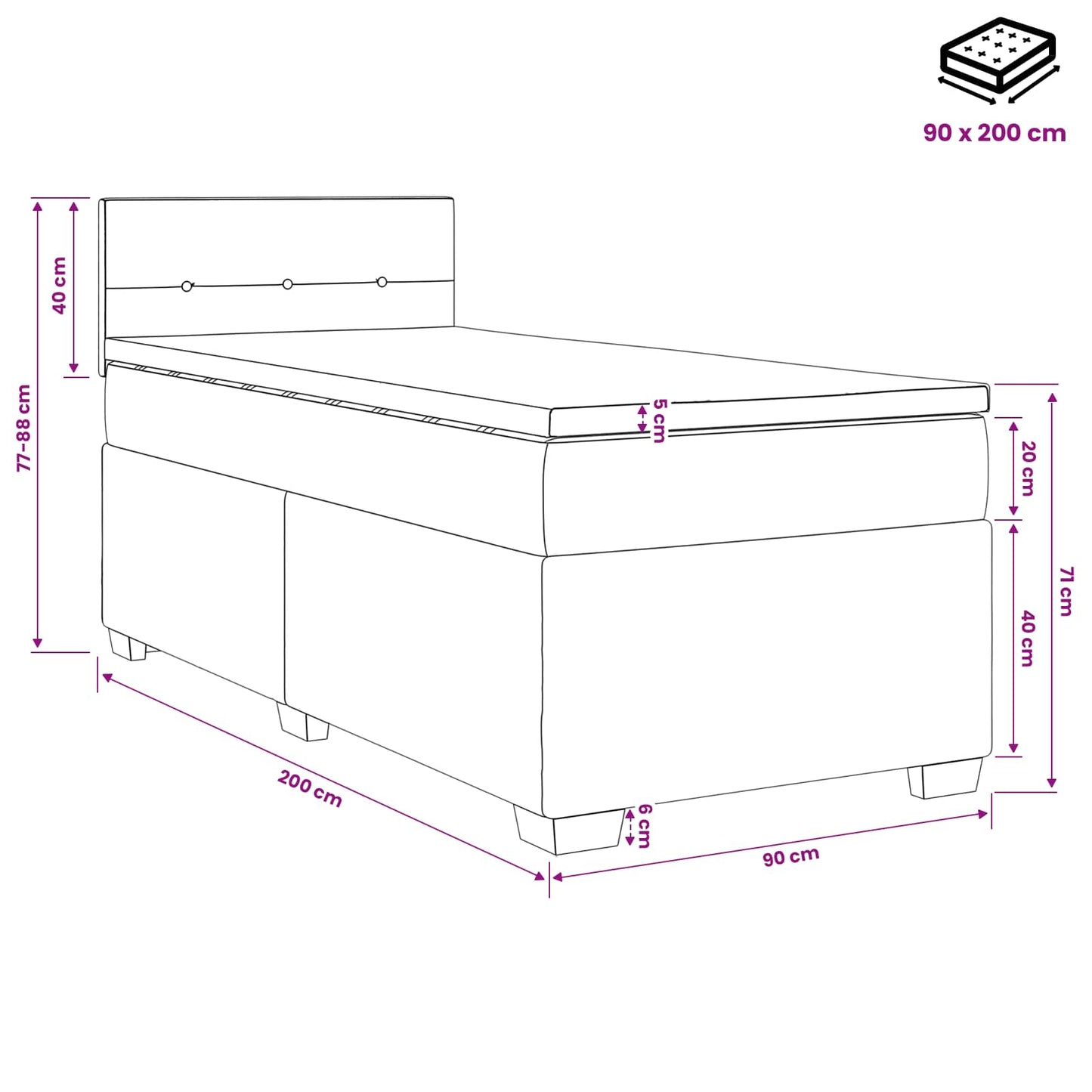 Boxspringbed met matras Donkerblauw 90 x 200 cm Fluweel