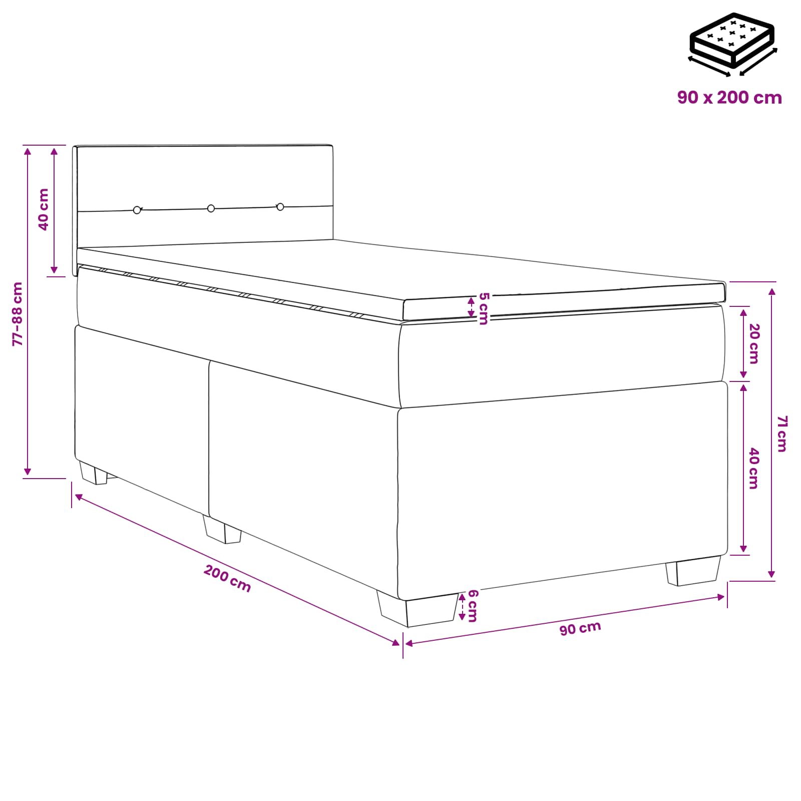 Boxspringbed met matras Donkerblauw 90 x 200 cm Fluweel