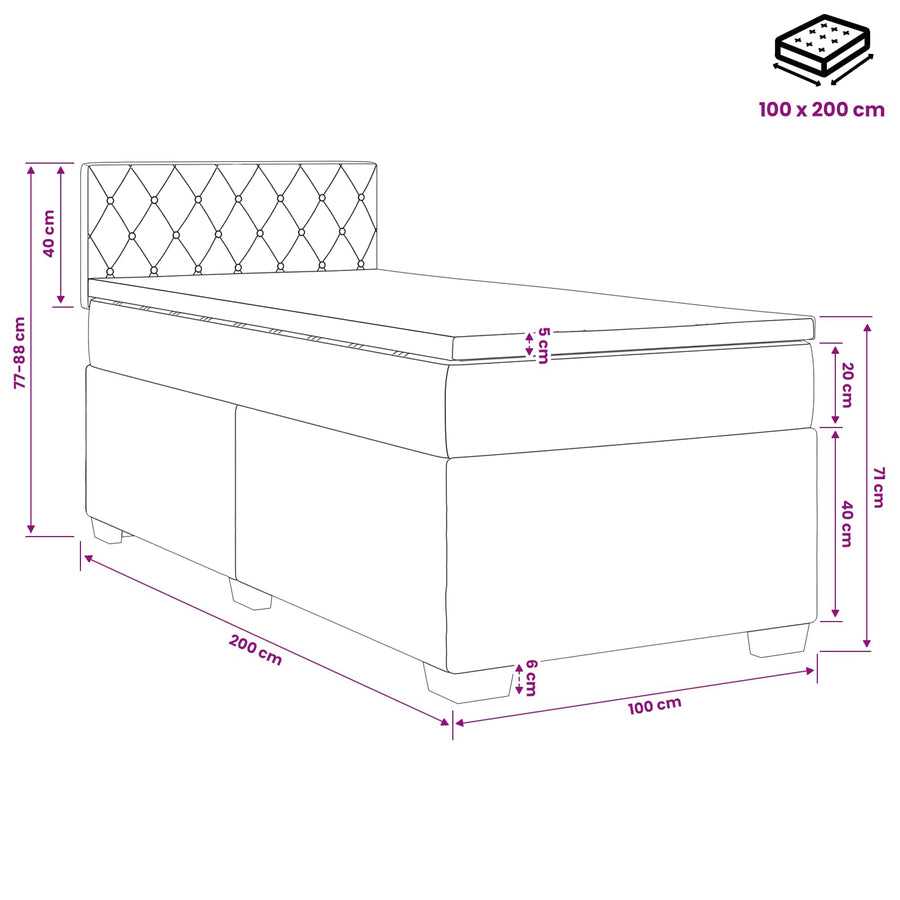 Boxspringbed met matras Lichtgrijs 100 x 200 cm Fluweel