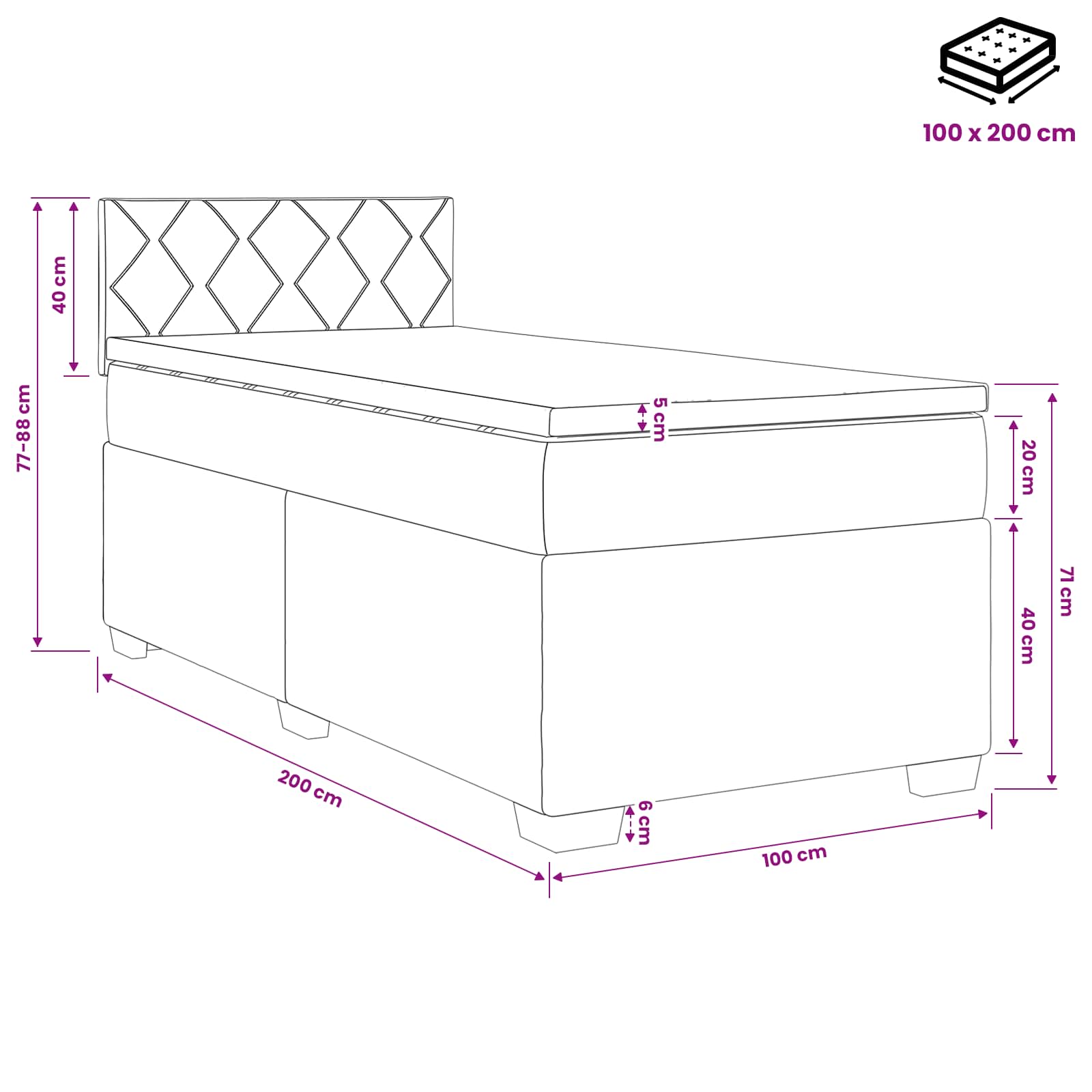 Boxspringbed met matras Donkergrijs 100 x 200 cm Fluweel