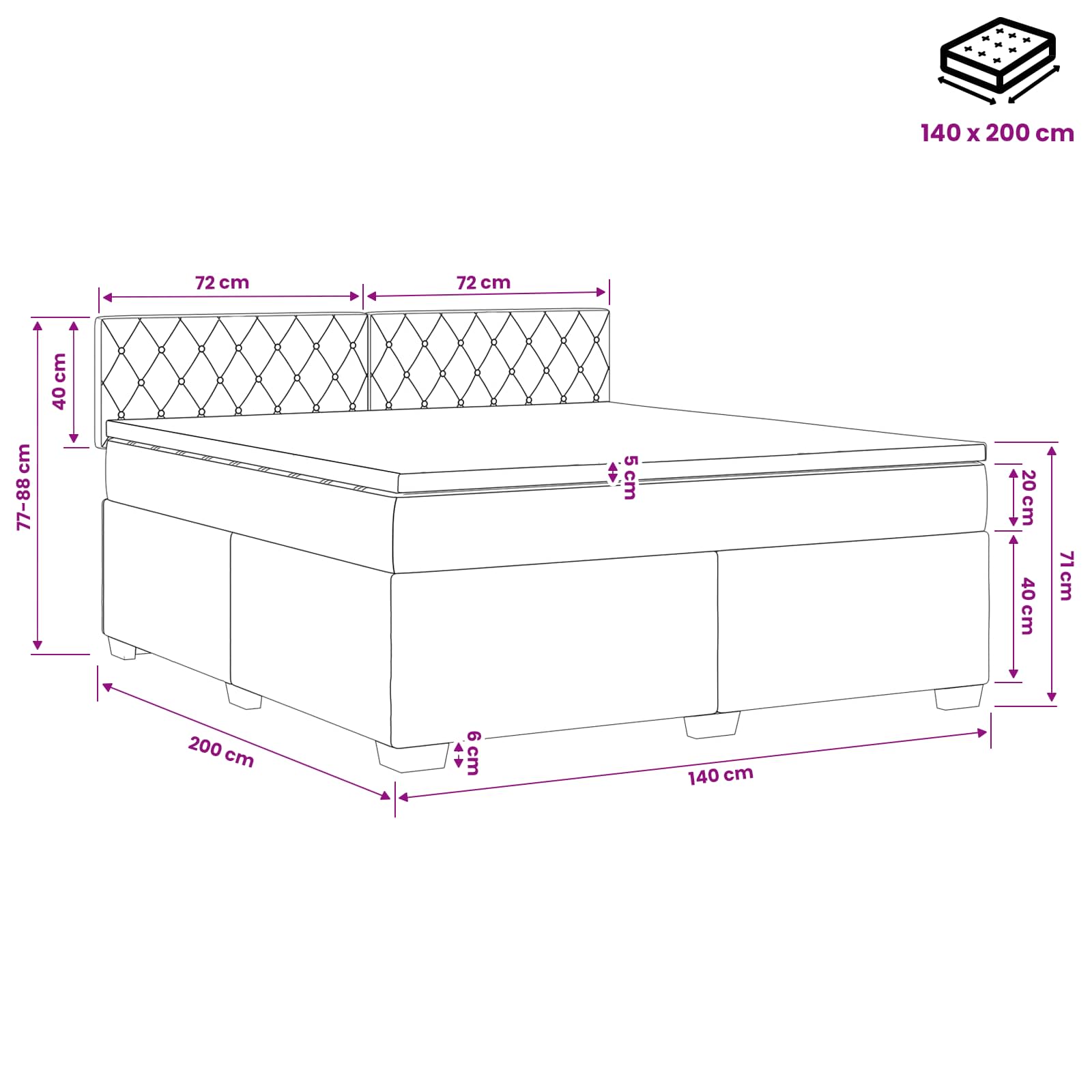 Boxspringbed met matras Donkergrijs 140 x 200 cm Fluweel