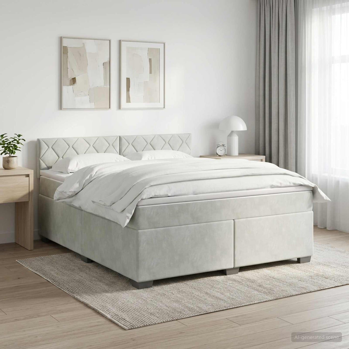 Boxspringbed met matras Lichtgrijs 160 x 200 cm Fluweel