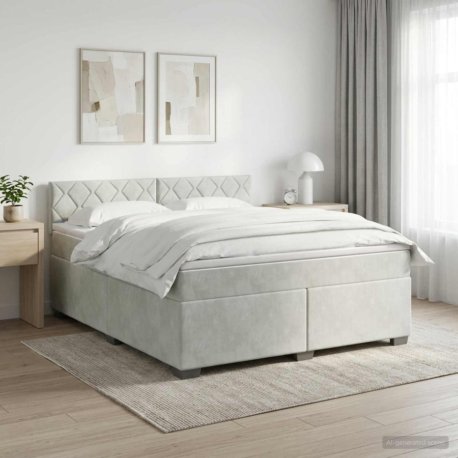 Boxspringbed met matras Lichtgrijs 160 x 200 cm Fluweel
