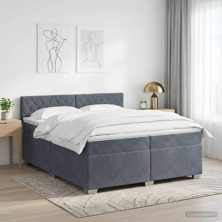 Boxspringbed met matras Donkergrijs 200 x 200 cm Fluweel