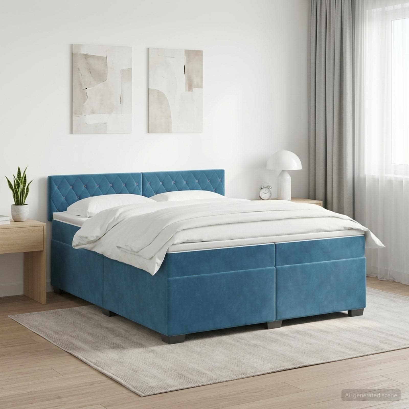 Boxspringbed met matras Donkerblauw 200 x 200 cm Fluweel