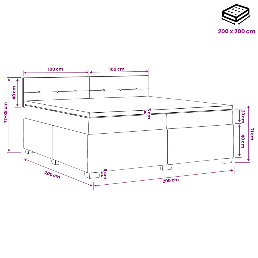 Boxspringbed met matras Donkergrijs 200 x 200 cm Fluweel