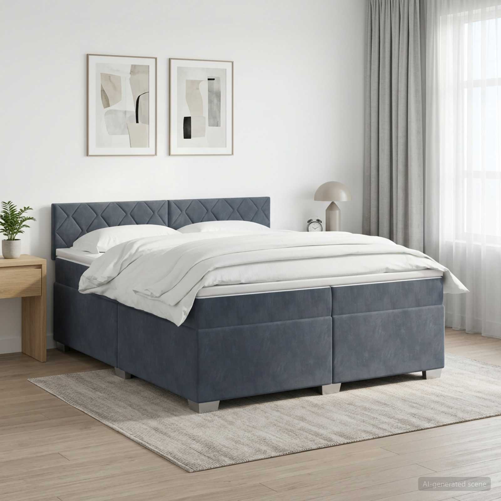 Boxspringbed met matras Donkergrijs 200 x 200 cm Fluweel