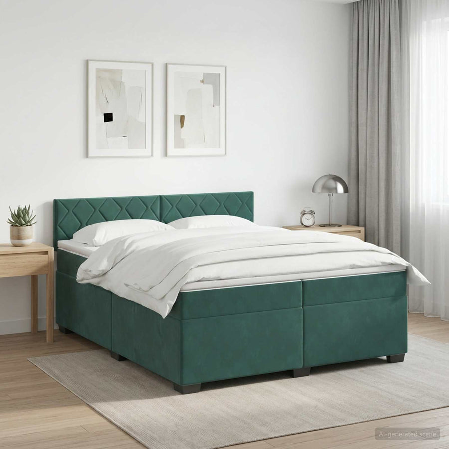 Boxspringbed met matras Donkergroen 200 x 200 cm Fluweel