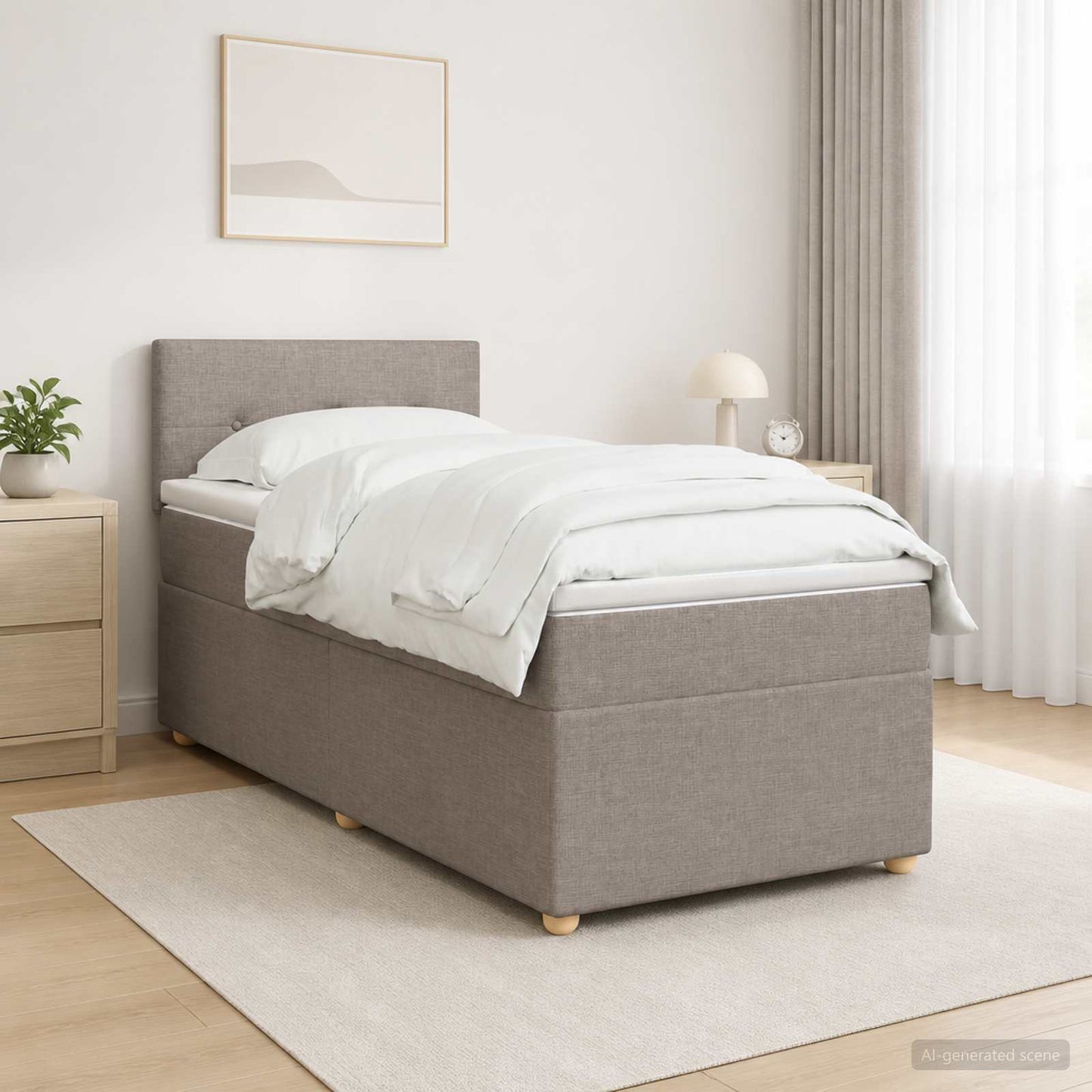 Boxspringbed met matras met hoofdeinde Taupe 90 x 190 cm Stof