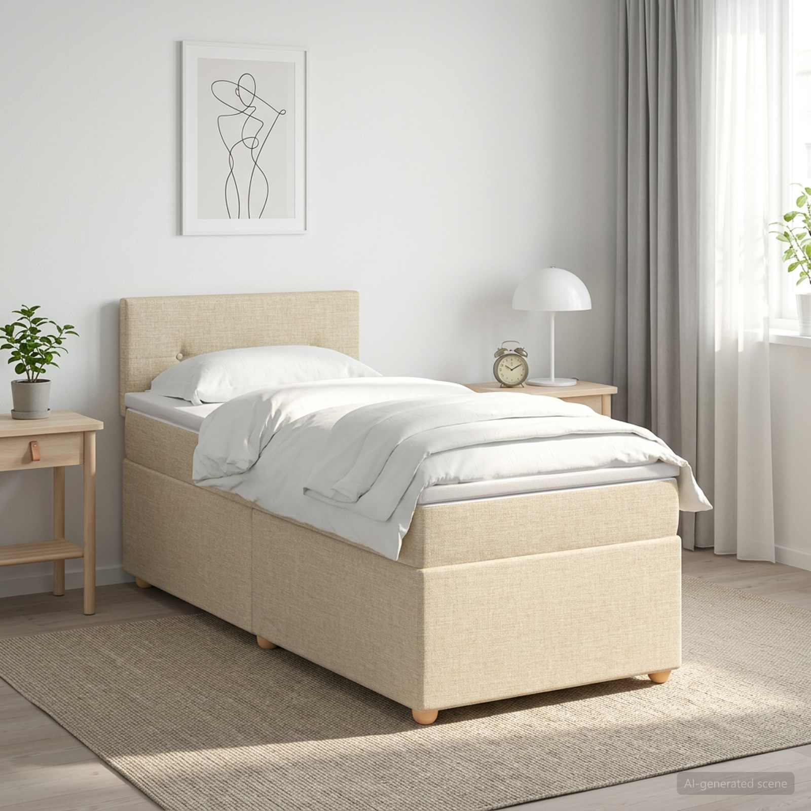 Boxspringbed met matras Crèmekleurig 90 x 200 cm Stof