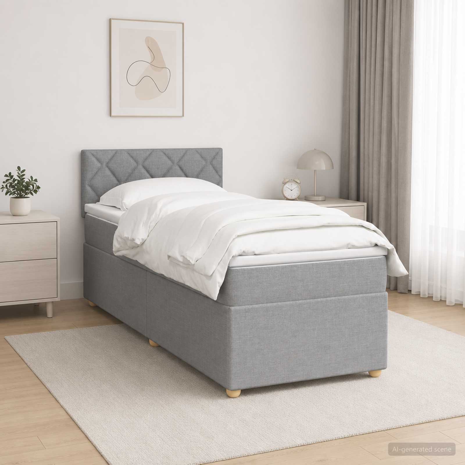 Boxspringbed met matras Lichtgrijs 100 x 200 cm Stof