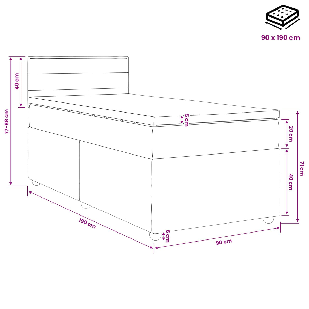 Boxspringbed met matras met hoofdeinde Taupe 90 x 190 cm Stof