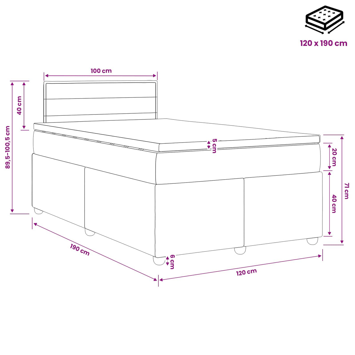 Boxspringbed met matras Donkerbruin 120 x 190 cm Stof