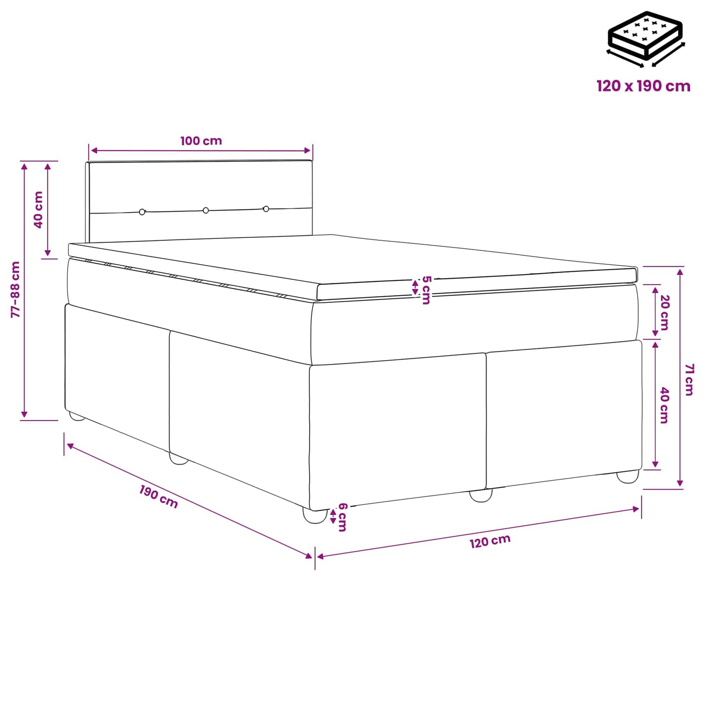 Boxspringbed met matras met hoofdeinde Blauw 120 x 190 cm Stof