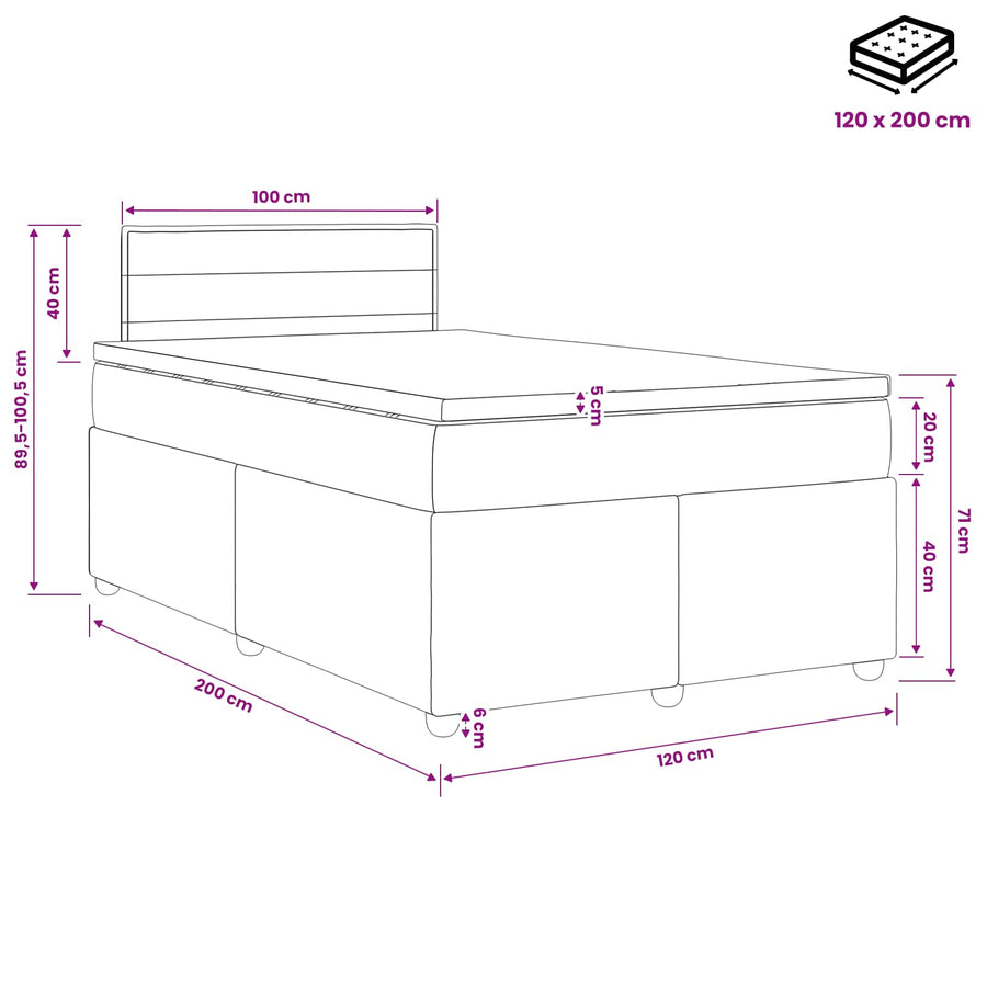 Boxspringbed met matras Lichtgrijs 120 x 200 cm Stof