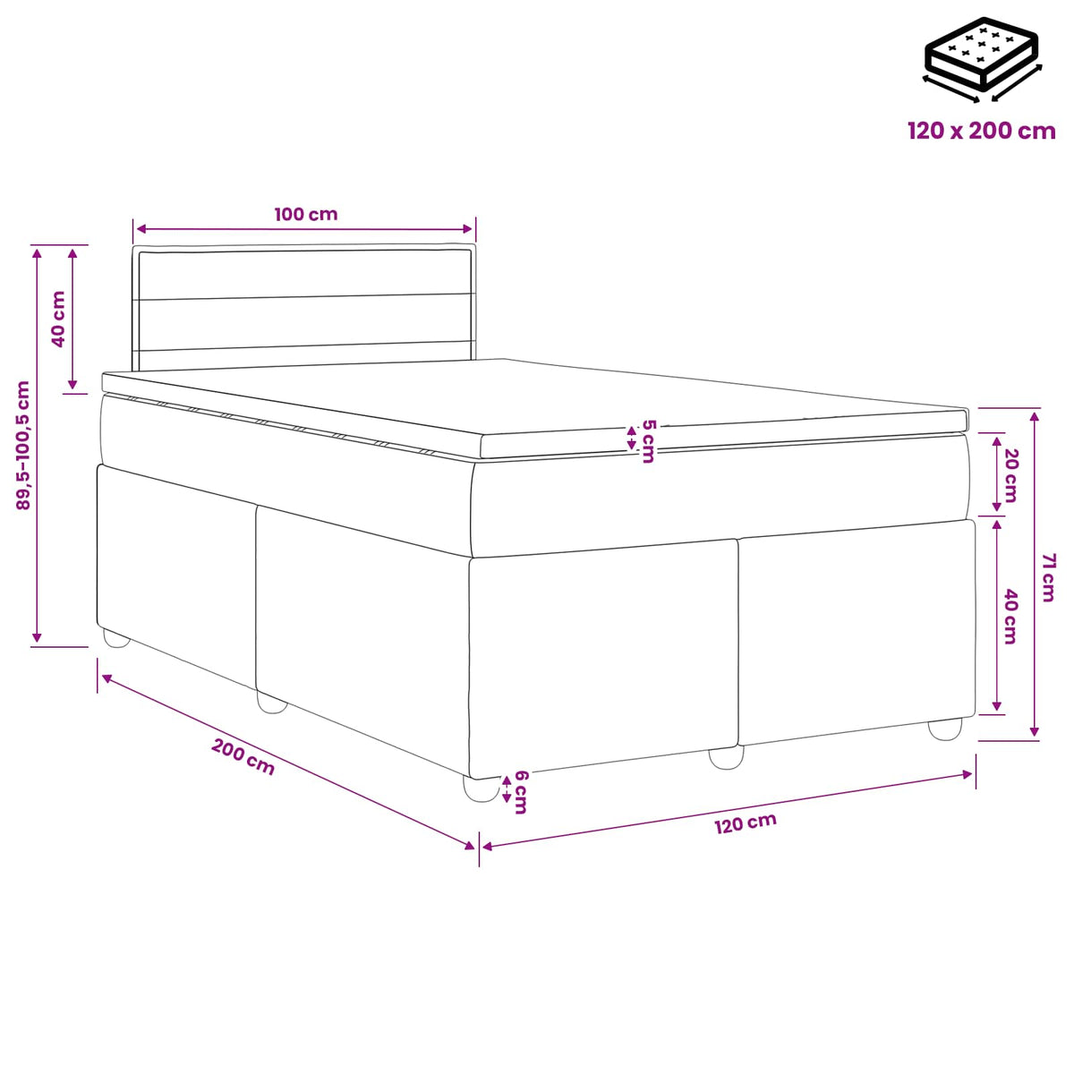 Boxspringbed met matras Donkerbruin 120 x 200 cm Stof