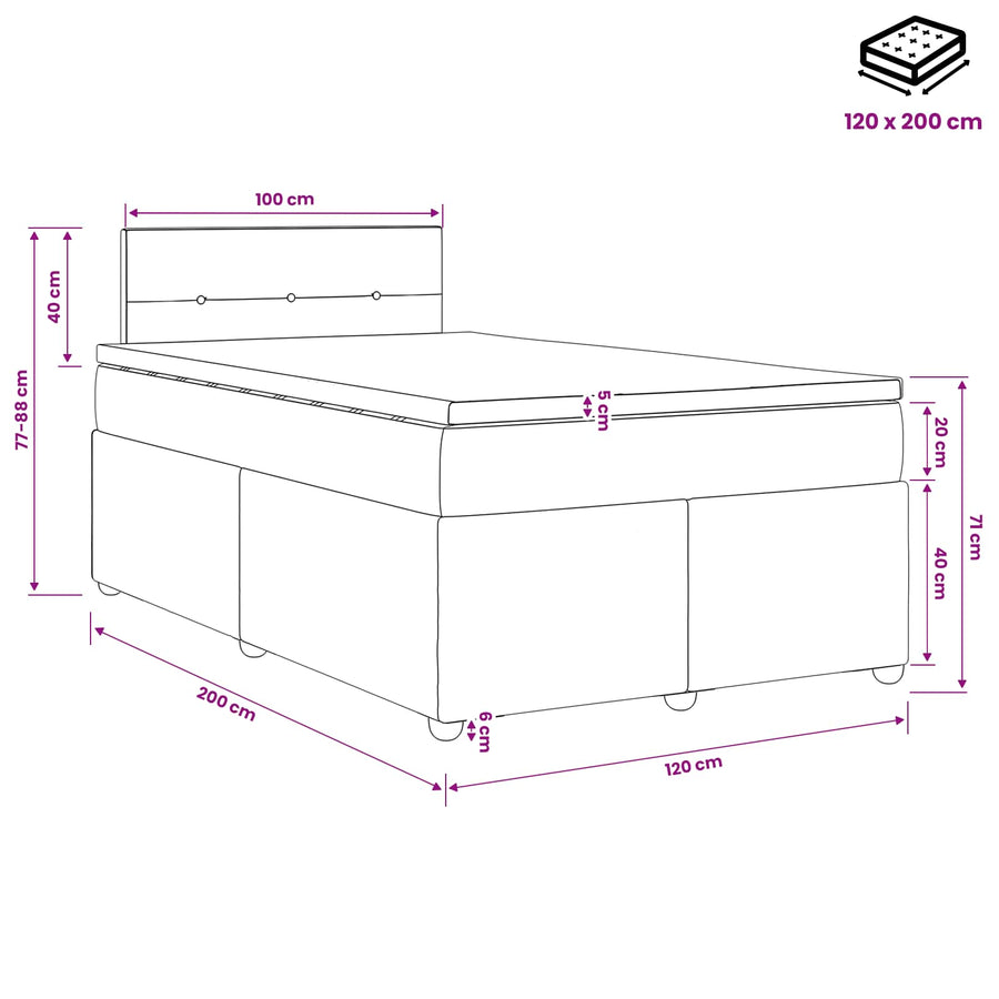 Boxspringbed met matras Donkergrijs 120 x 200 cm Stof