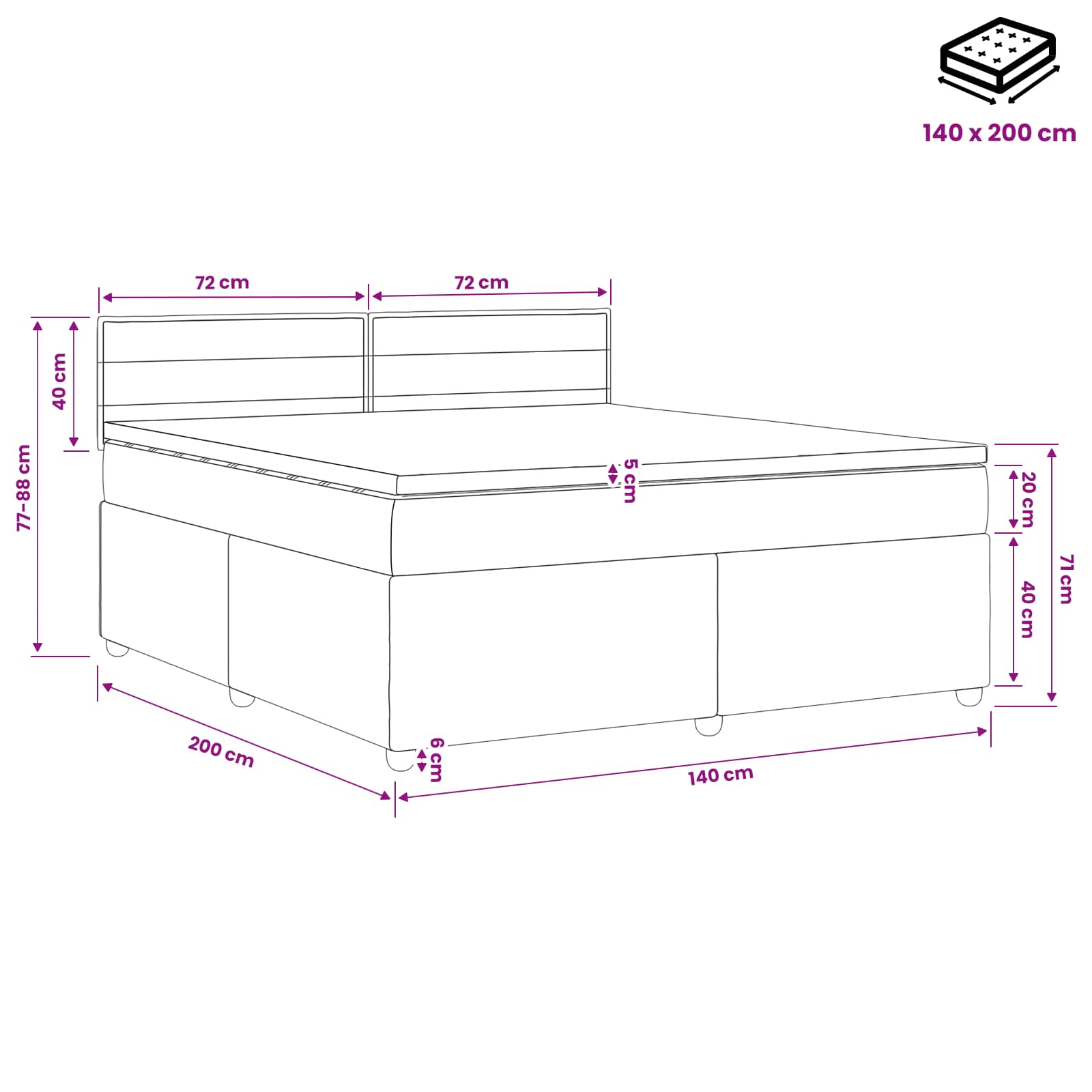 Boxspringbed met matras Donkerbruin 140 x 200 cm Stof