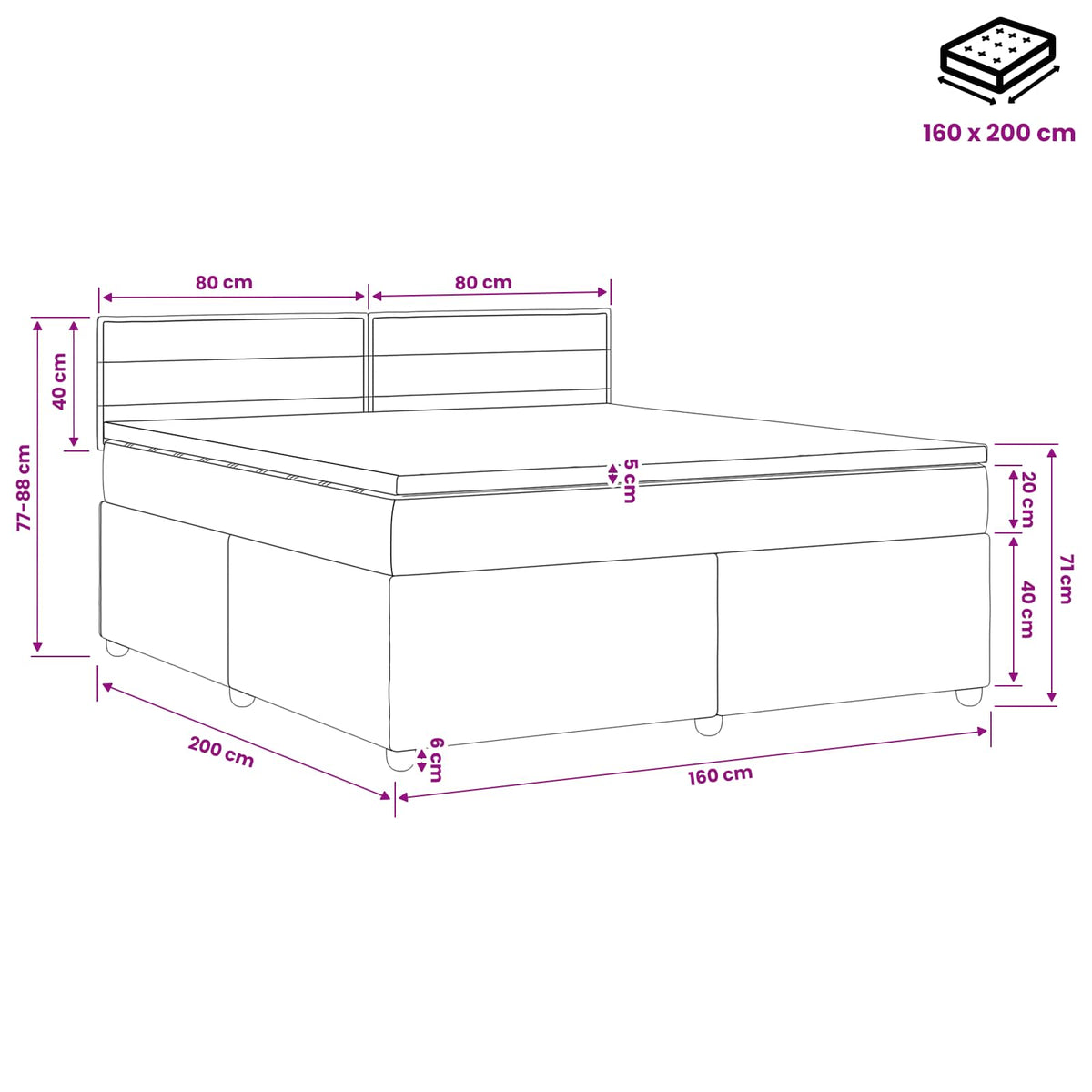 Boxspringbed met matras met hoofdeinde Taupe 160 x 200 cm Stof